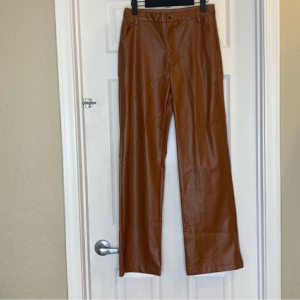 Princess Polly Ashlea PU Faux Leather Pants in Brown Size S/M
